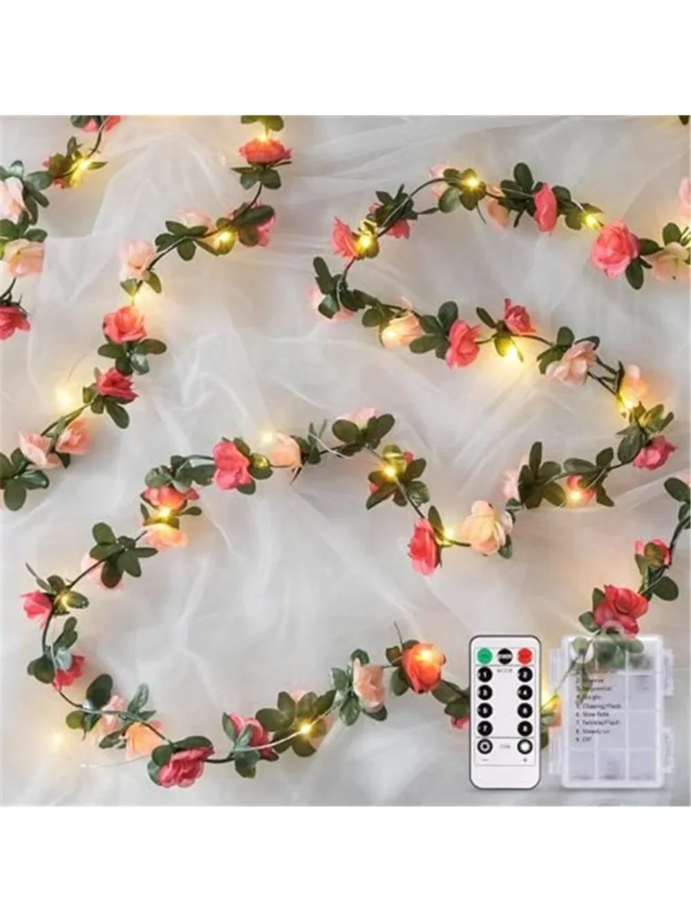 Rose Flower String Lights Pink Garland LED Battery Bedroom Wedding Party Decor